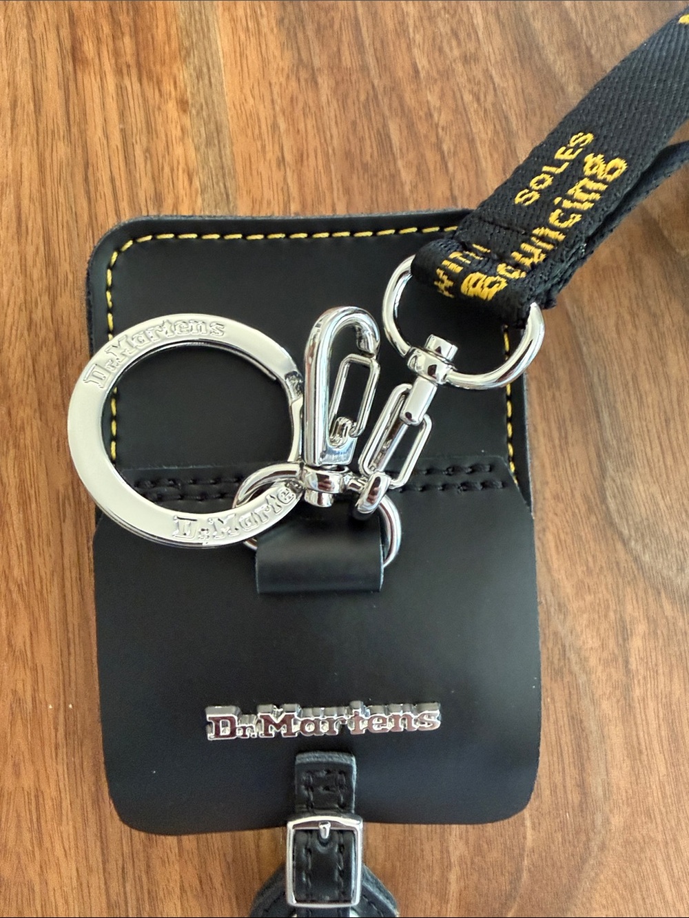 Dr. Martens Black Leather Mini Satchel Keychain with Yellow Stitching - Picture 10 of 11